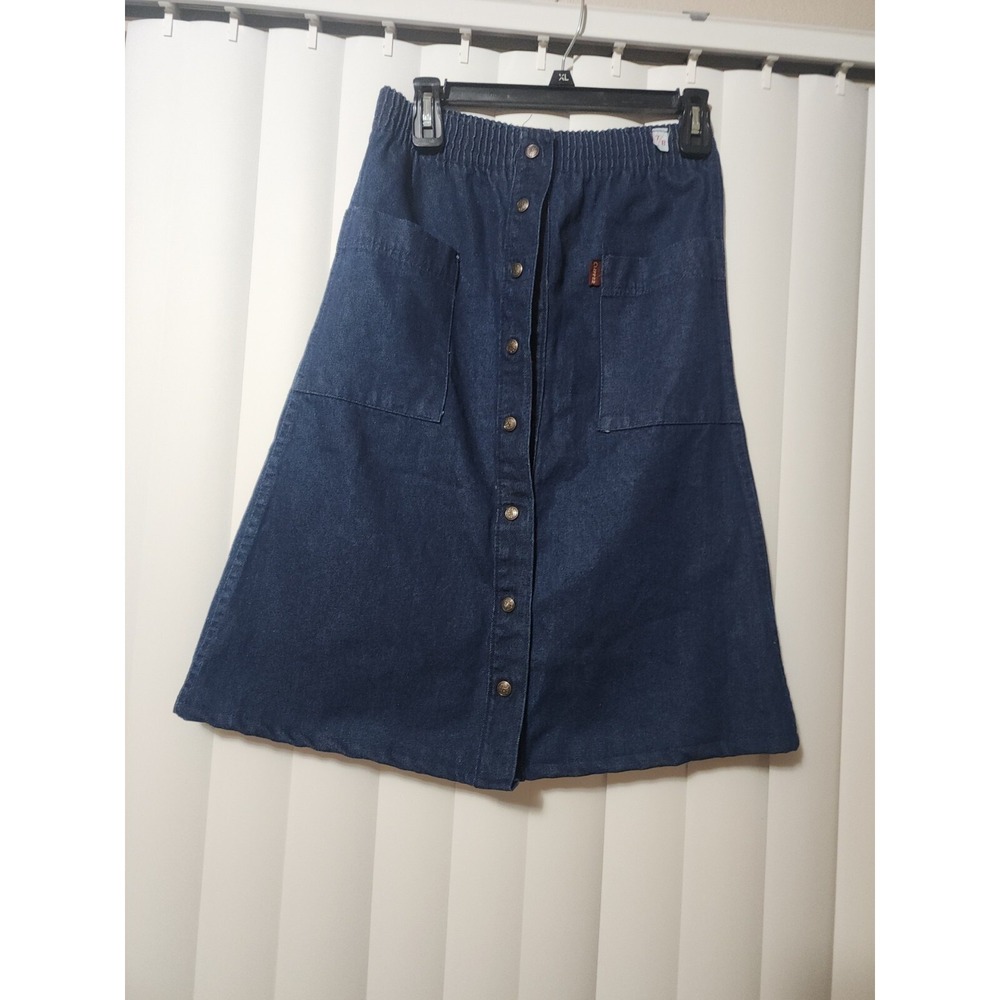 Vintage Clippers Denim‎ Skirt Buttons Deep Pockets Midi A-line 7 8 READ